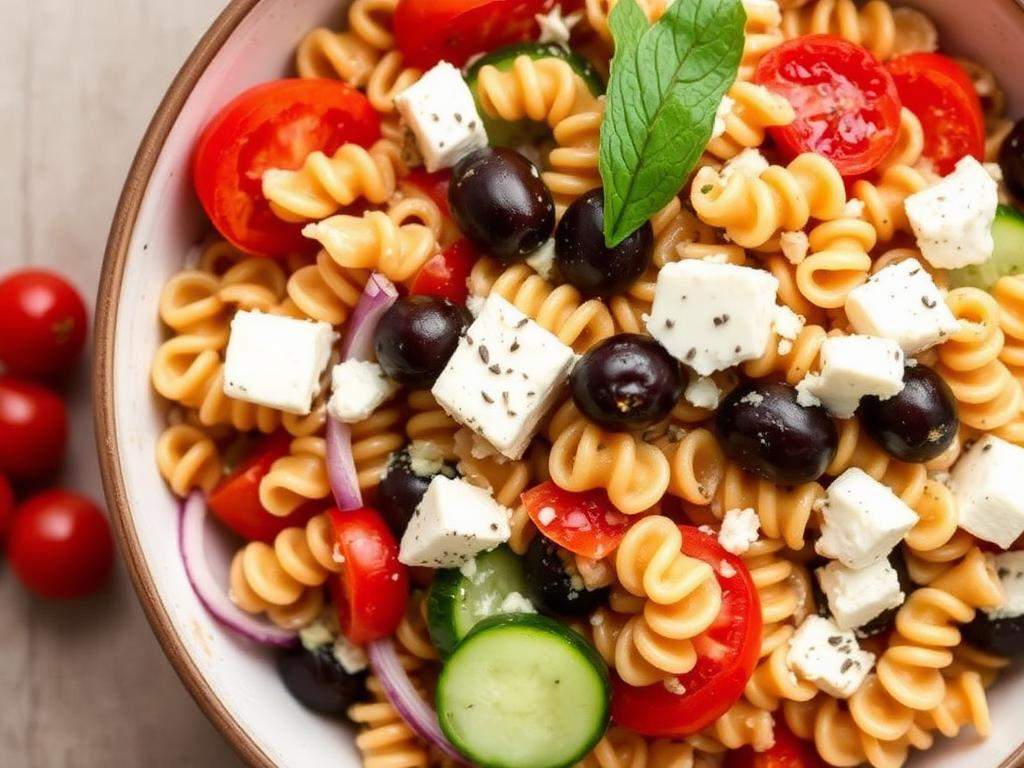 Halal Healthy Greek Pasta Salad Recipe (Whole Wheat)