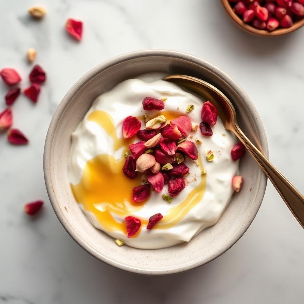 Halal Healthy Pistachio Rose Breakfast Yogurt Bowl Recipe