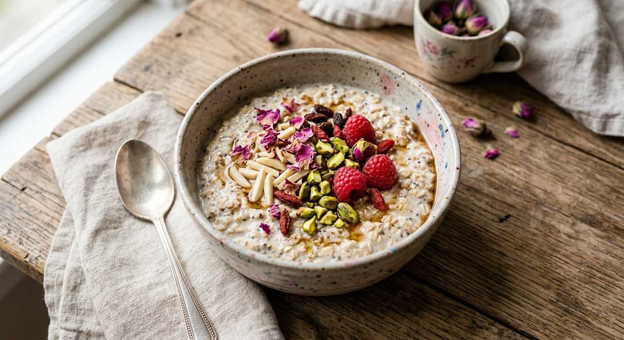 Halal Healthy Rose Cardamom Overnight Oats Recipe