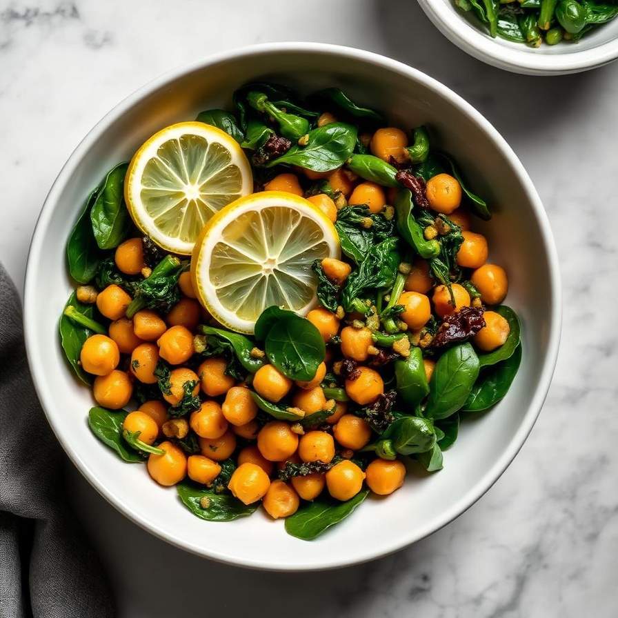 Halal Healthy Spinach Chickpea Salad Warm