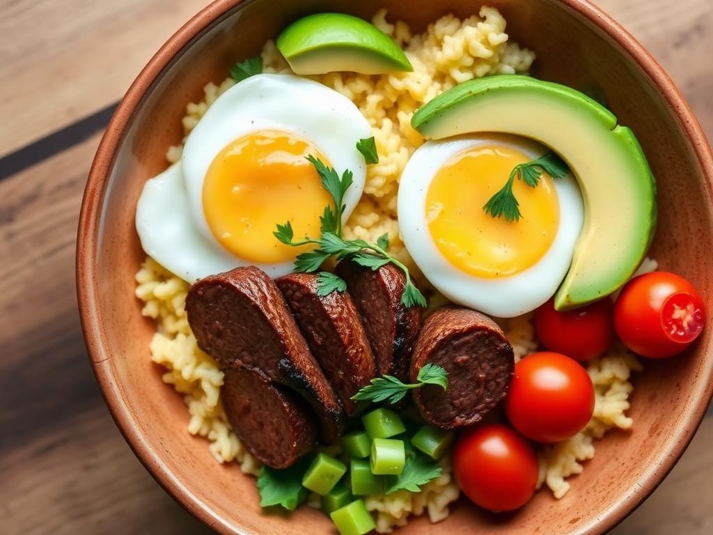 Halal High Protein Breakfast Sausage and Egg Bowl Recipe