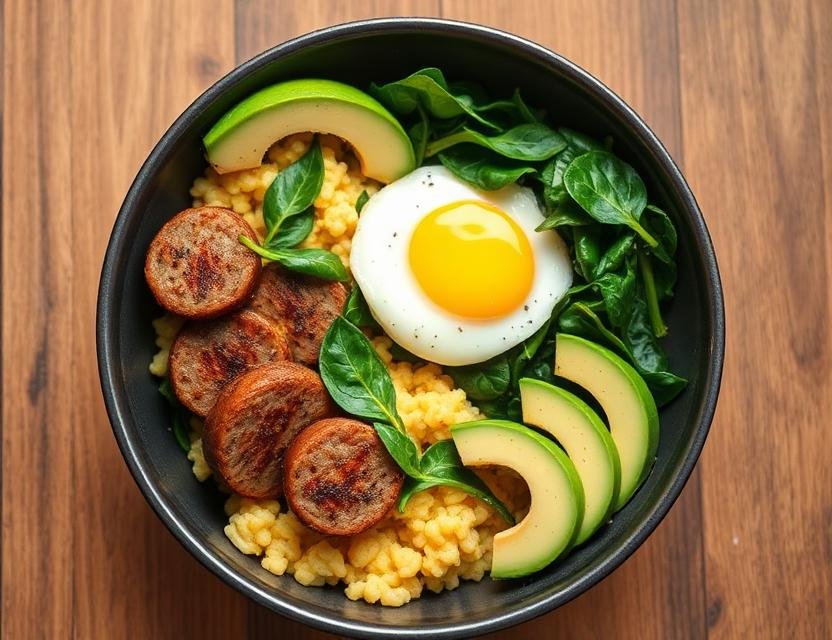 Halal High Protein Breakfast Sausage and Egg Bowl Recipe
