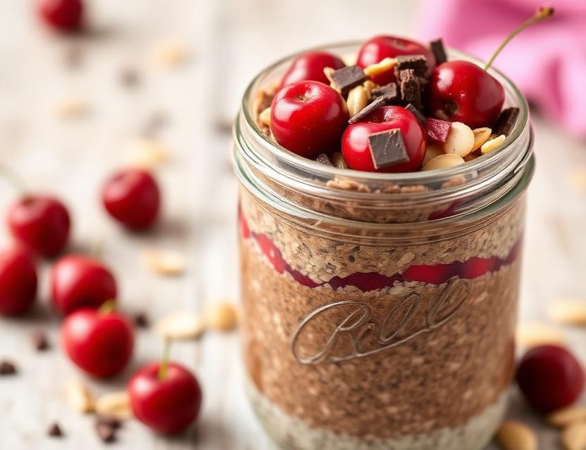 Halal High Protein Chocolate Cherry Overnight Oats Recipe