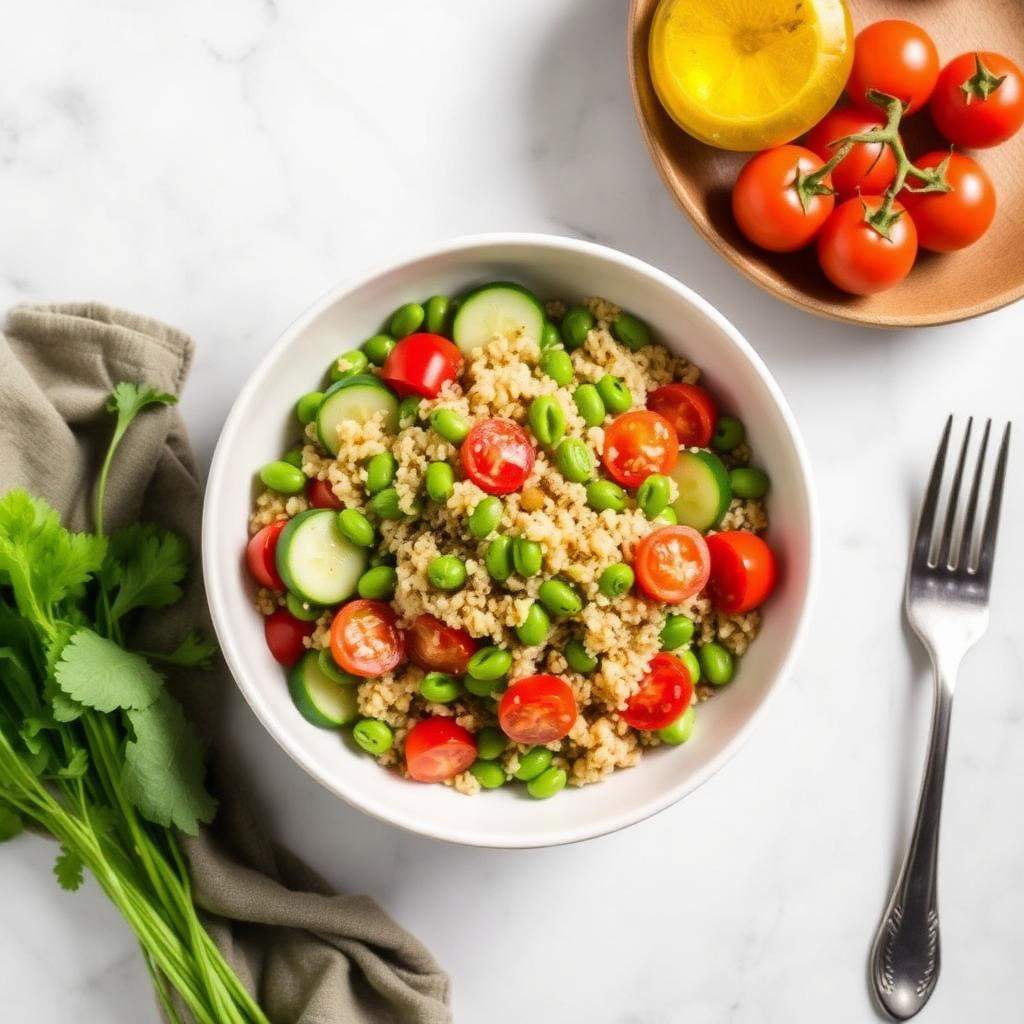 Halal High Protein Edamame Quinoa Salad