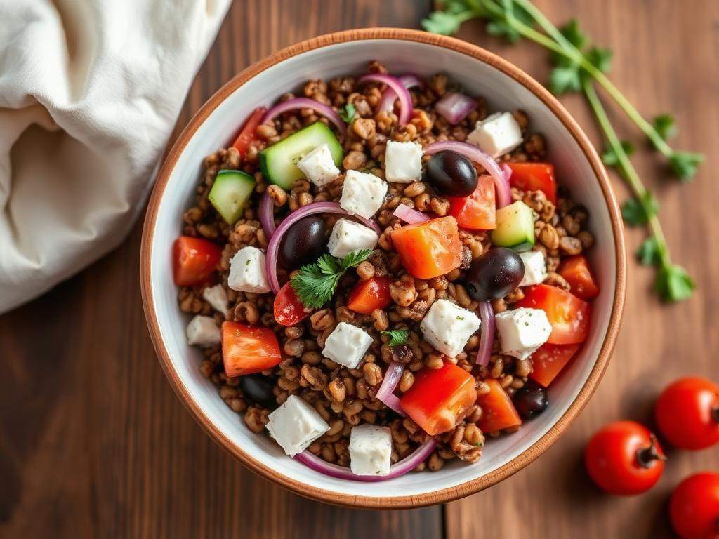 Halal High Protein Greek Lentil Salad