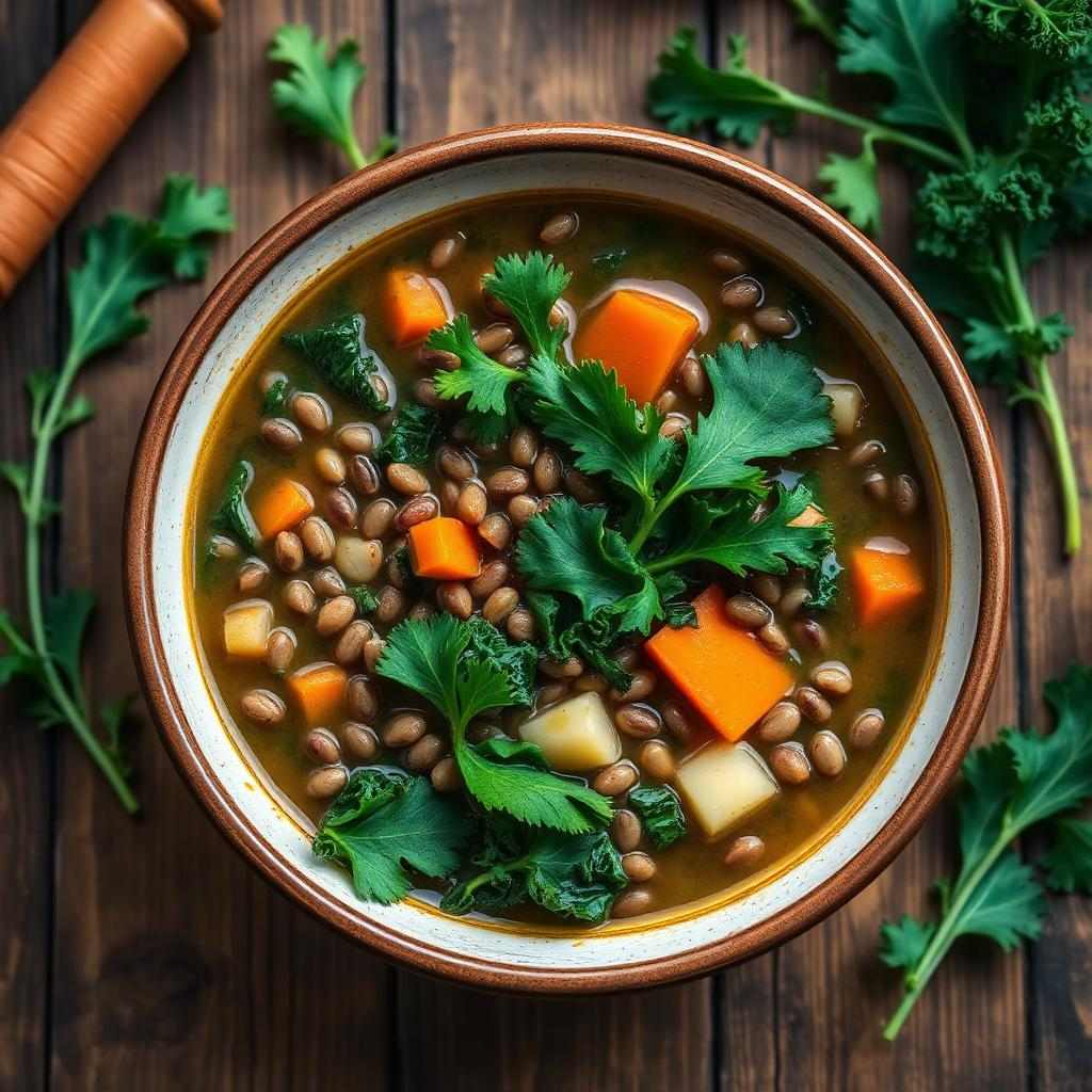 Halal High Protein Kale Lentil Soup