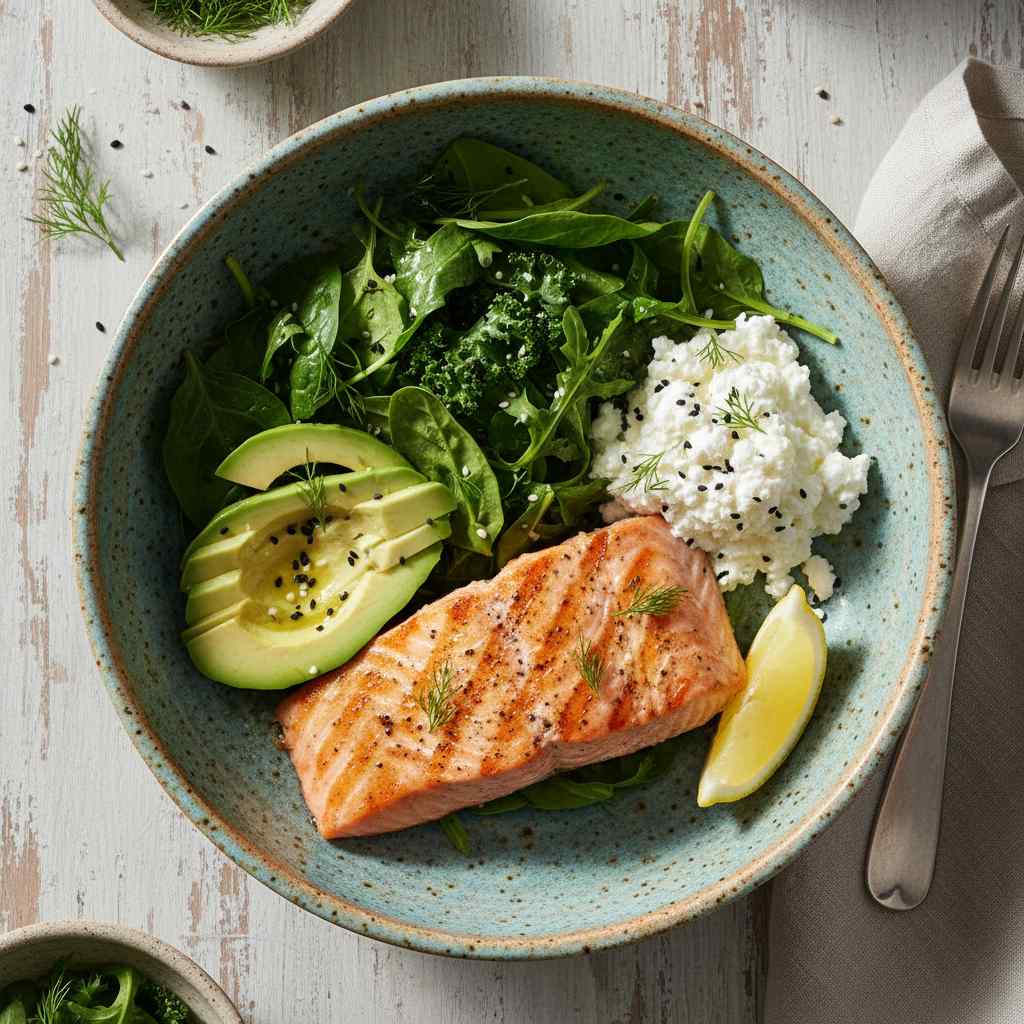 Halal High Protein Salmon Cottage Cheese Bowl