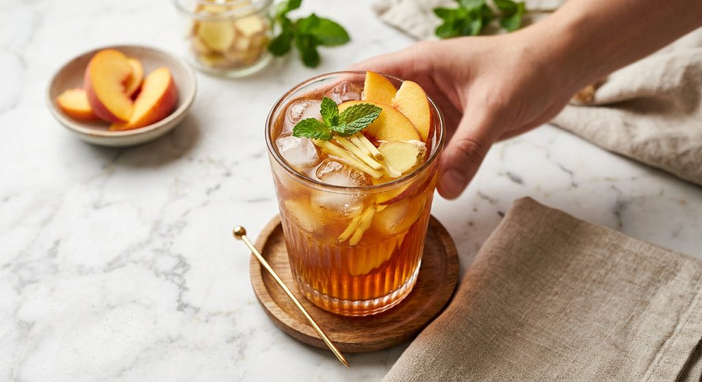 Halal Homemade Ginger Peach Iced Tea