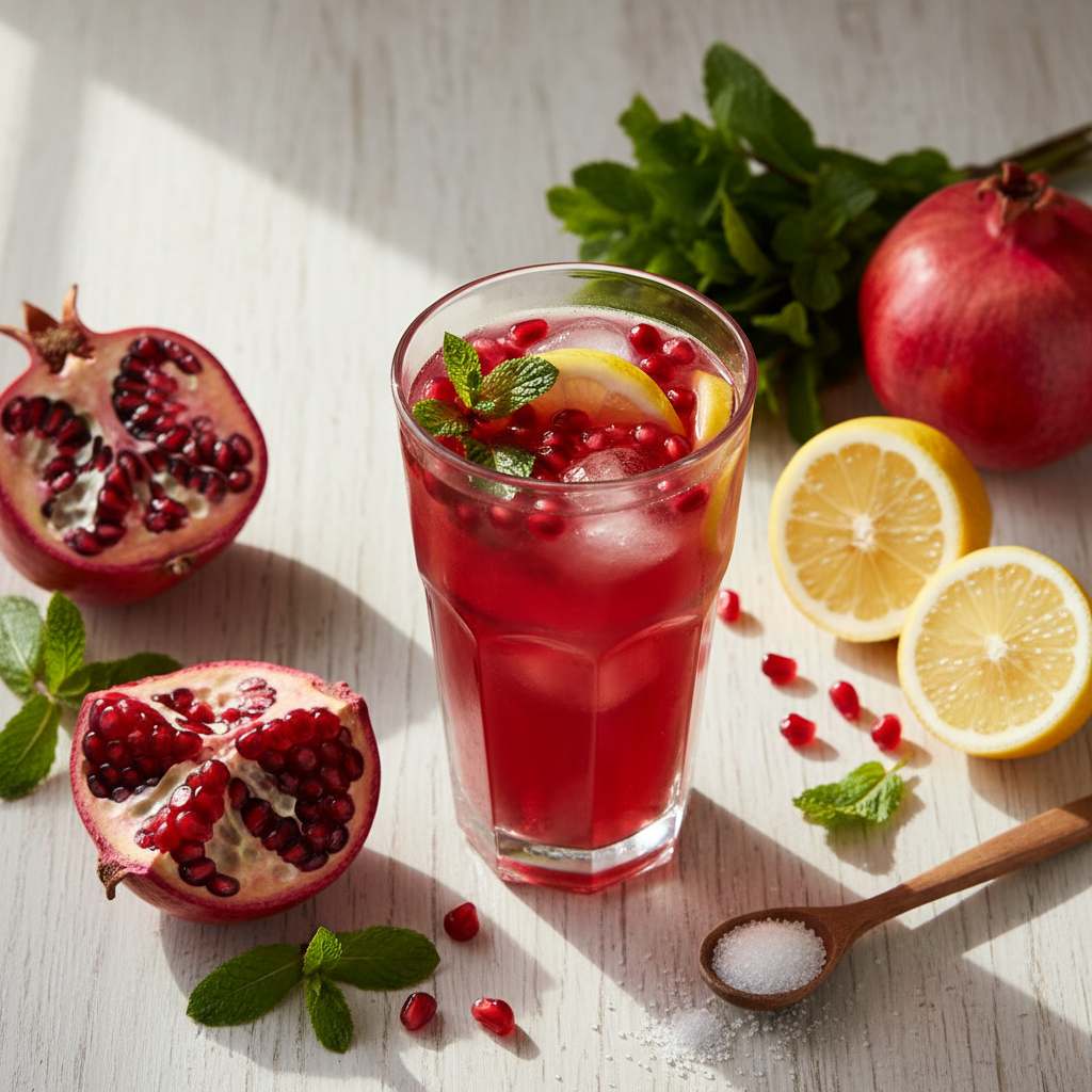 Halal Homemade Pomegranate Mint Lemonade