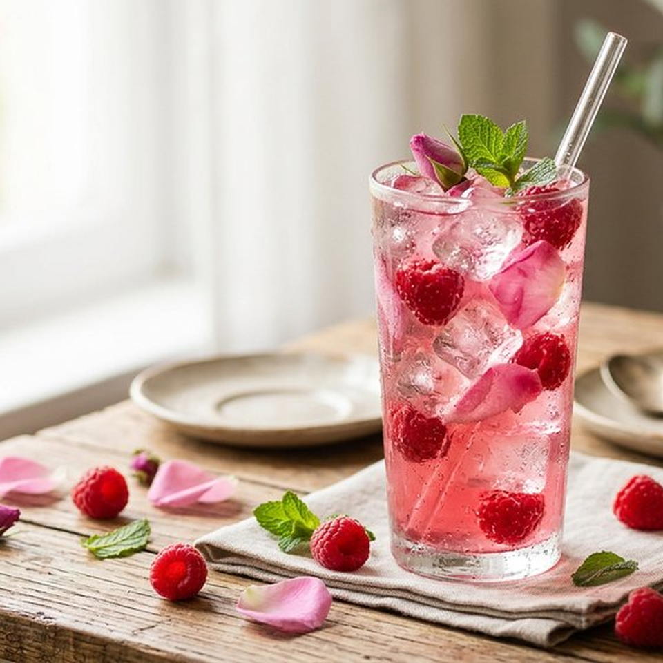 Halal Homemade Raspberry Rose Iced Tea