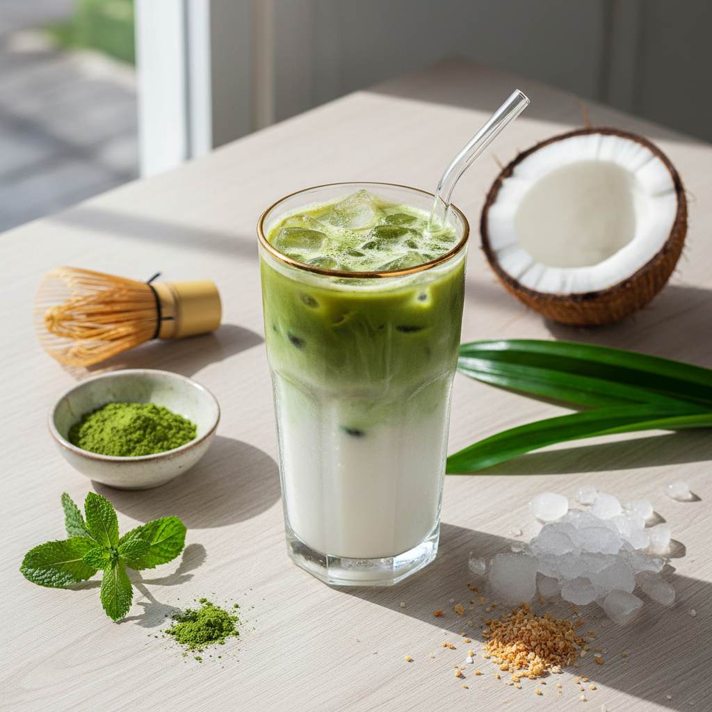 Halal Iced Matcha Coconut Milk Latte