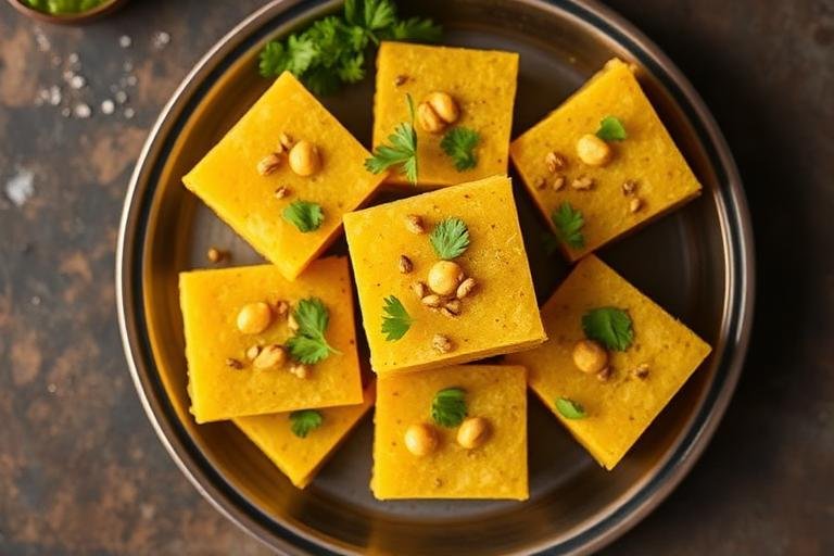 Halal Indian Style Dhokla - Steamed Chickpea Flour Snack