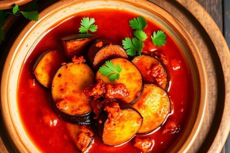 Halal Indian Style Spiced Eggplant Brinjal Curry