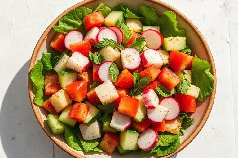 Halal Lebanese Fattoush Salad with Pomegranate Dressing