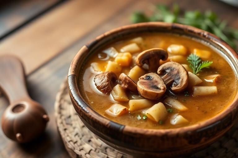 Halal Lebanese Freekeh Soup with Mushrooms