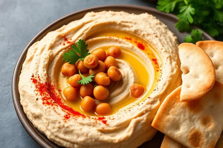 Halal Lebanese Hummus with Spiced Chickpea Topping