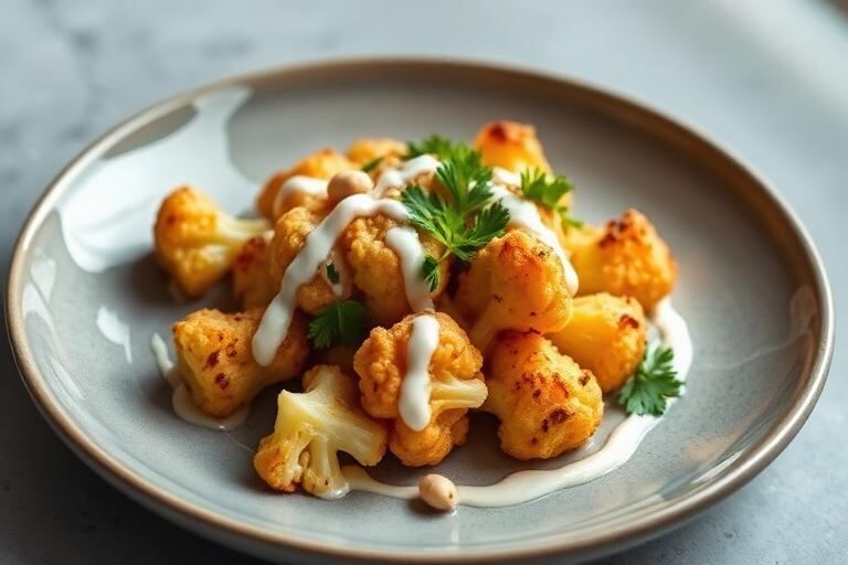 Halal Lebanese Roasted Cauliflower with Tahini and Pine Nuts