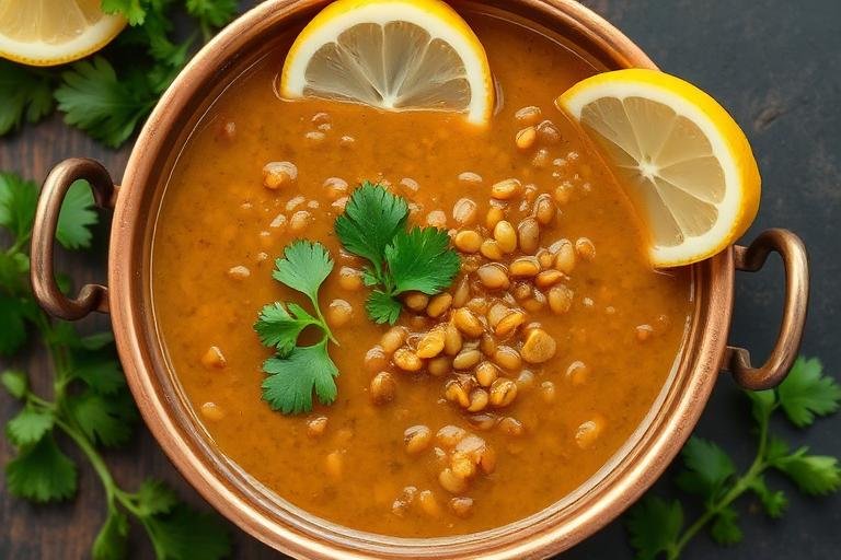 Halal Lebanese Spiced Lentil Soup with Lemon Juice