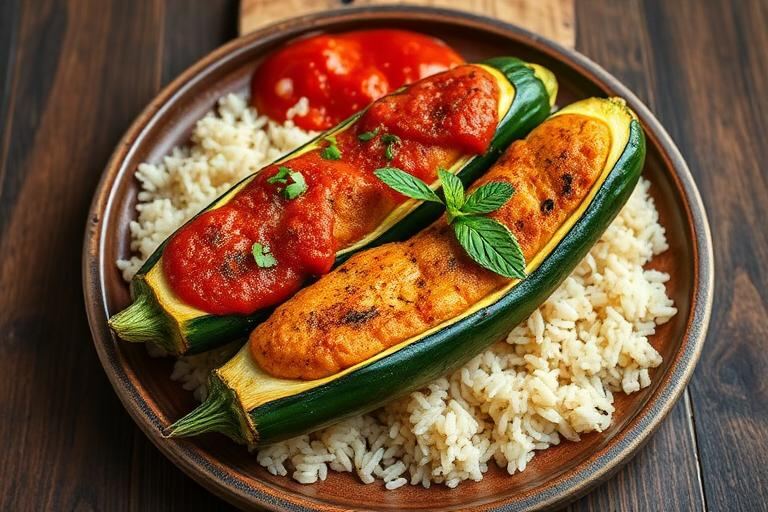 Halal Lebanese Stuffed Zucchini (Koosa) with Rice