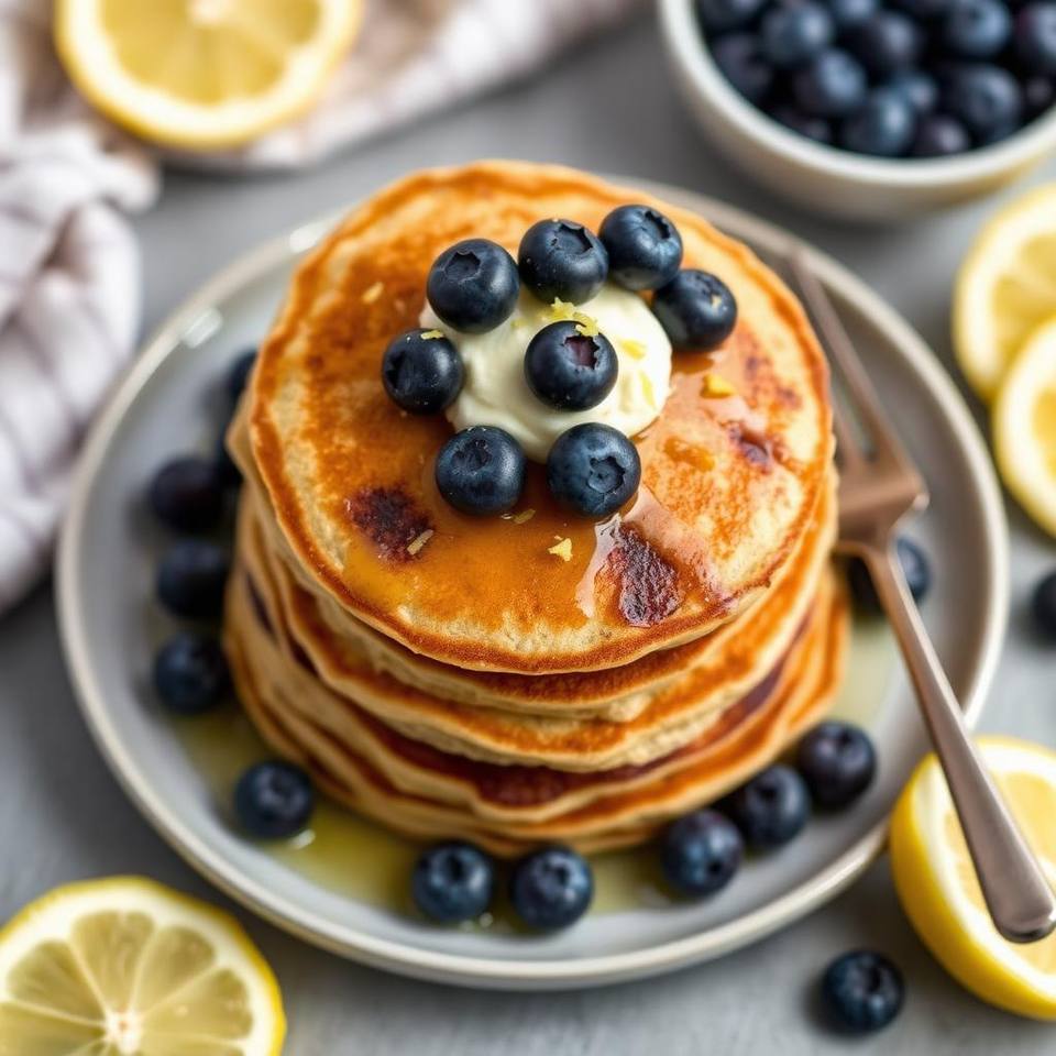 Halal Gluten Free Lemon Blueberry Ricotta Pancakes Recipe