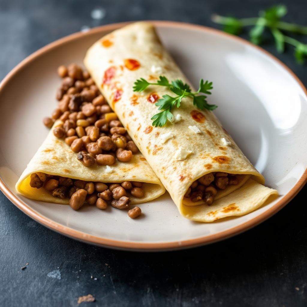 Halal Lentil and Mushroom Filled Crepe (Vegetarian)
