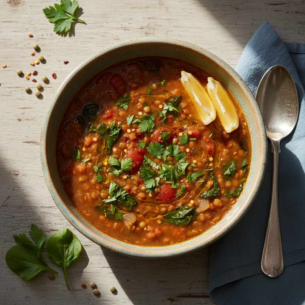 Halal Lentil and Swiss Chard Soup (Lemon)