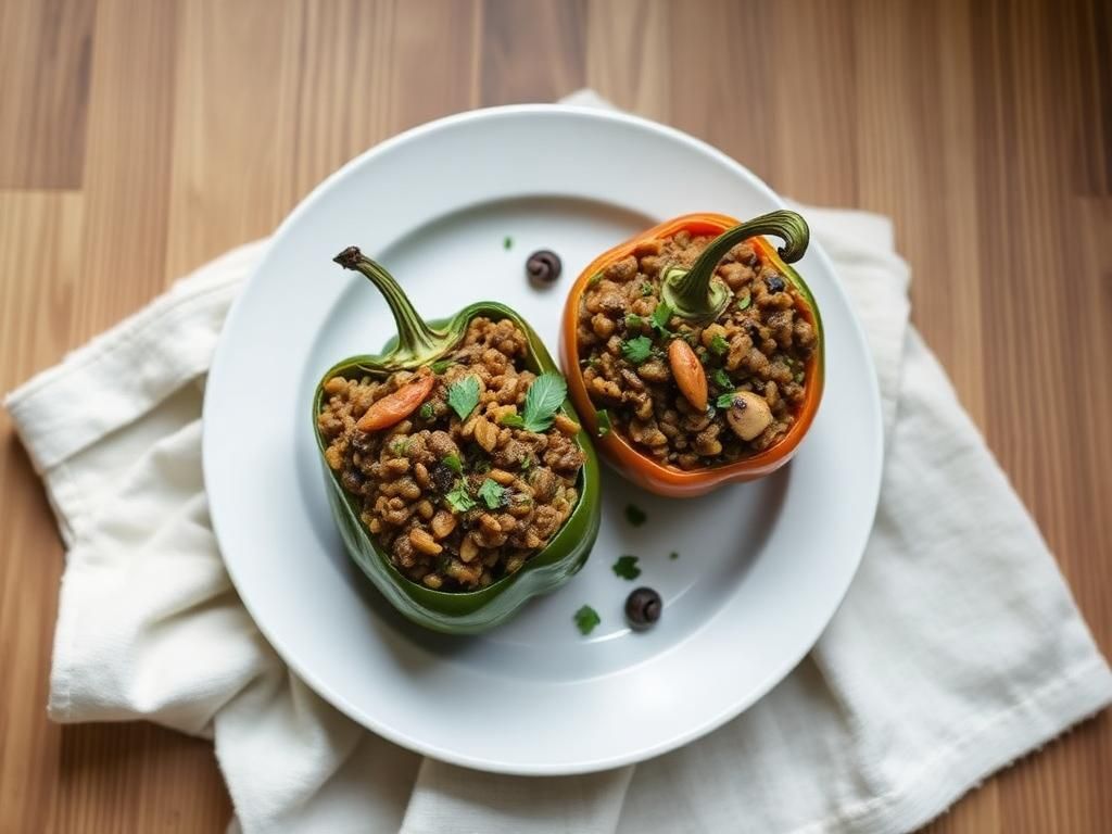 Halal Lentil Mushroom Stuffed Peppers