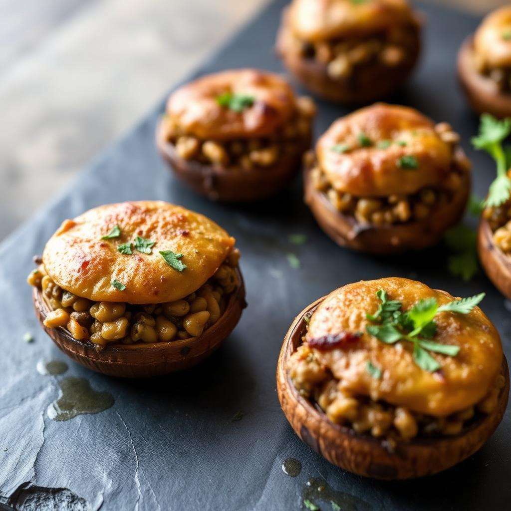 Halal Lentil Stuffed Mushroom Caps (Baked)