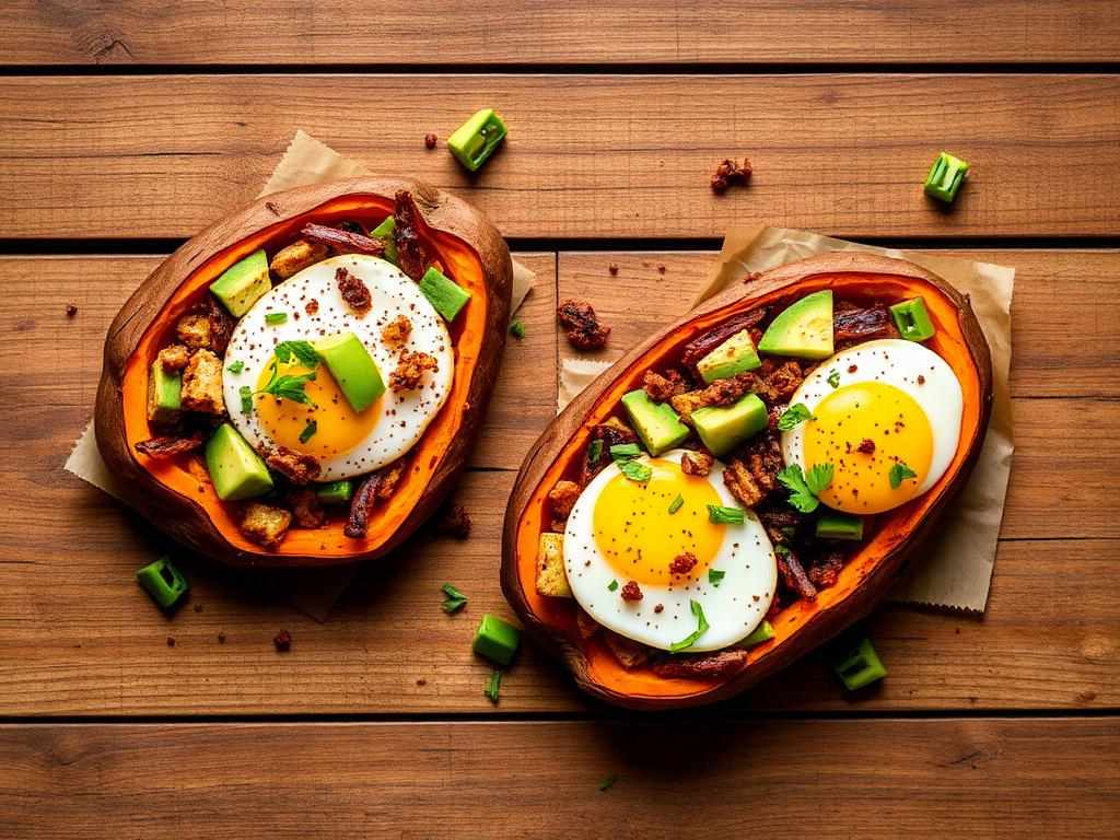 Halal Air Fryer Loaded Breakfast Sweet Potato Recipe