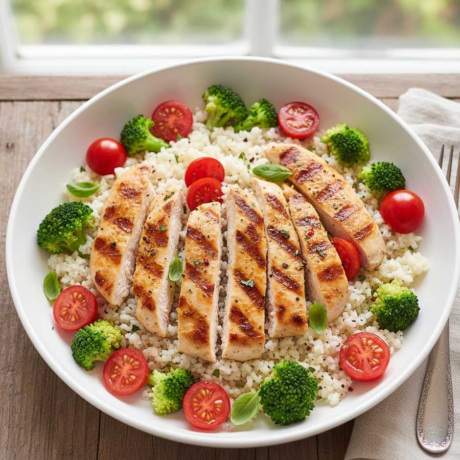 Halal Low Calorie Chicken Cauliflower Rice Bowl Recipe