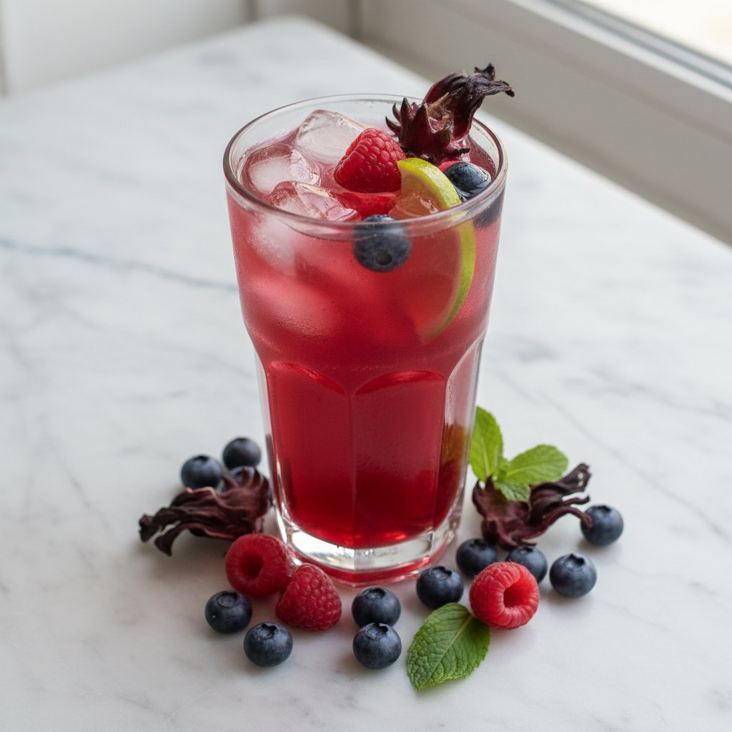 Halal Low Calorie Mixed Berry Hibiscus Cooler Recipe