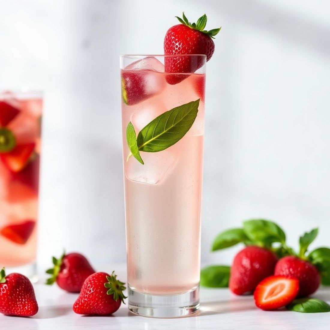 Halal Low Calorie Strawberry Basil Sparkling Drink Recipe