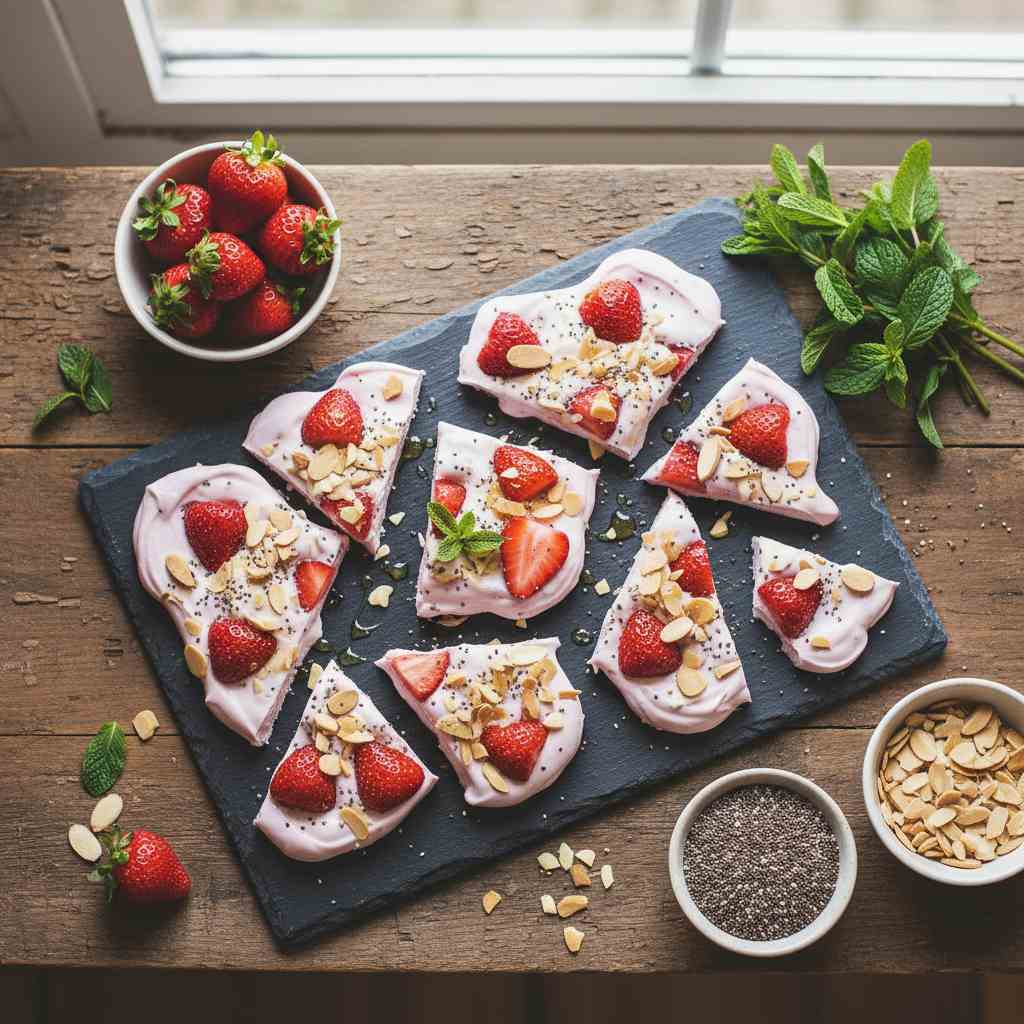 Halal Low Calorie Strawberry Yogurt Bark Recipe