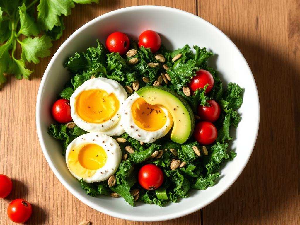 Halal Low Carb Kale Breakfast Salad with Eggs Recipe
