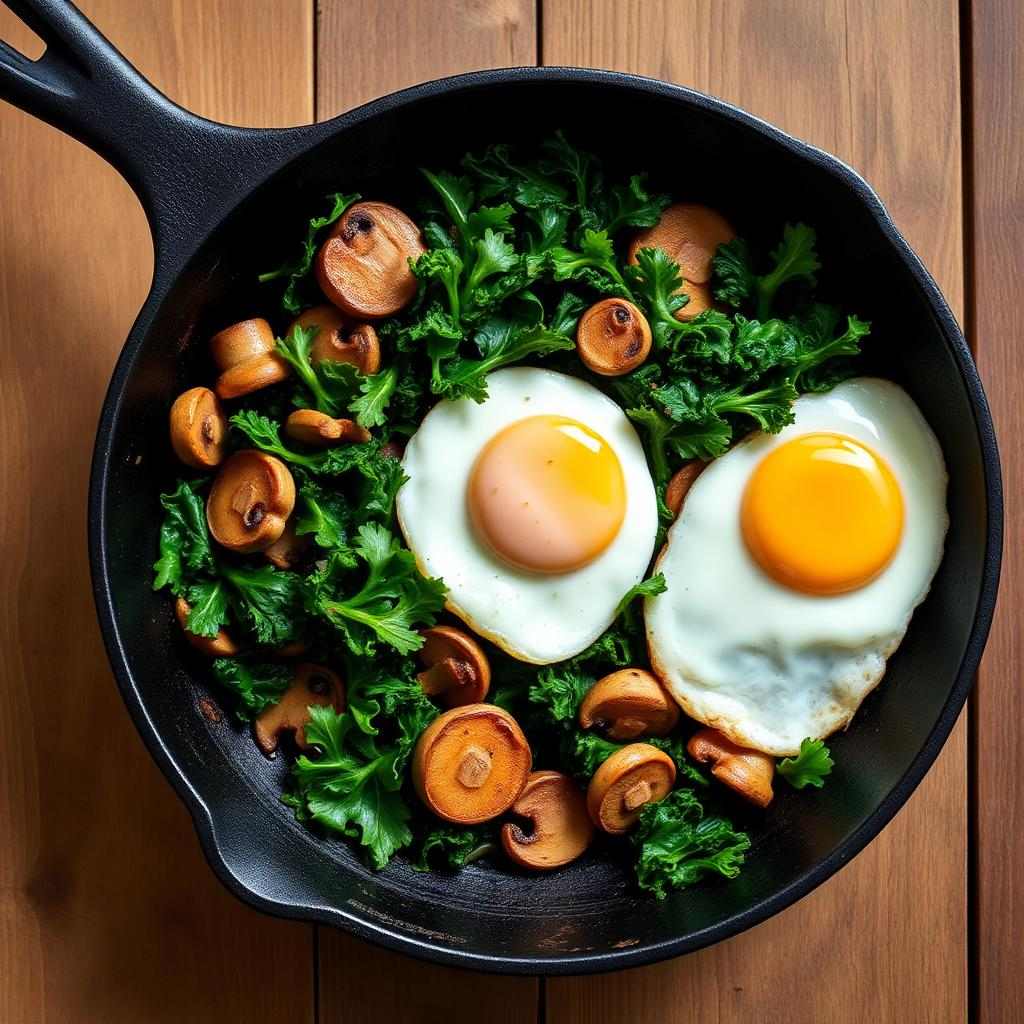 Halal Low Carb Kale Mushroom Breakfast Skillet Recipe