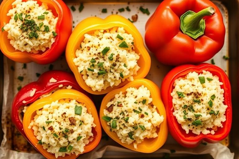 Halal Low Carb Stuffed Bell Peppers with Cauliflower Rice Recipe