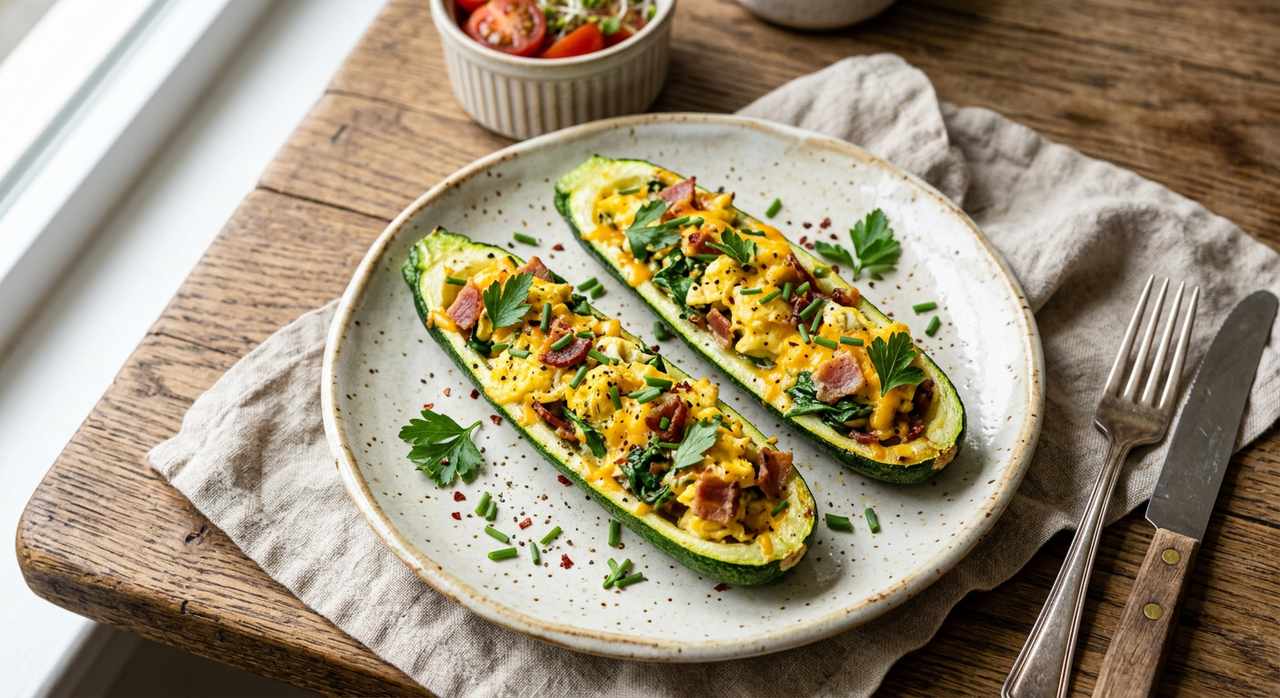 Halal Low Carb Zucchini Breakfast Boats Recipe