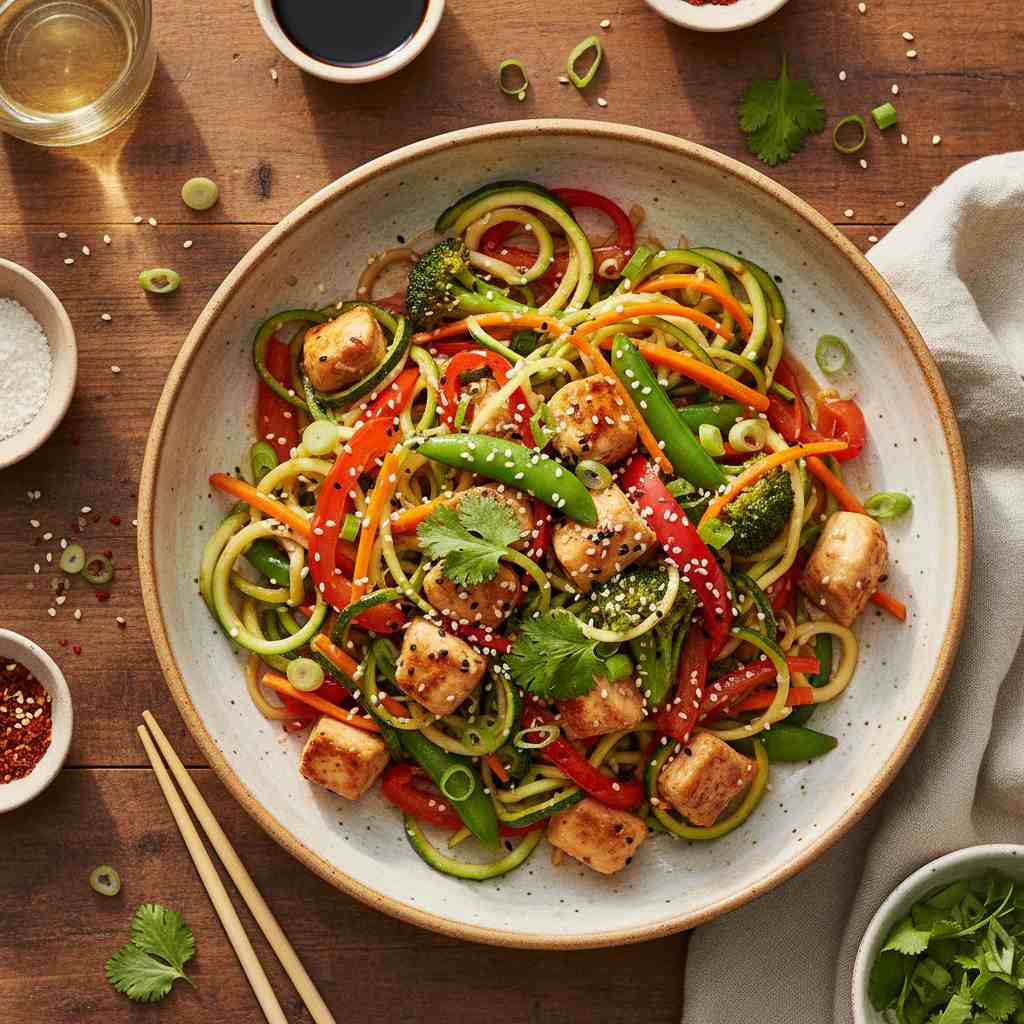 Halal Low Carb Zucchini Noodle Chicken Stir Fry Recipe
