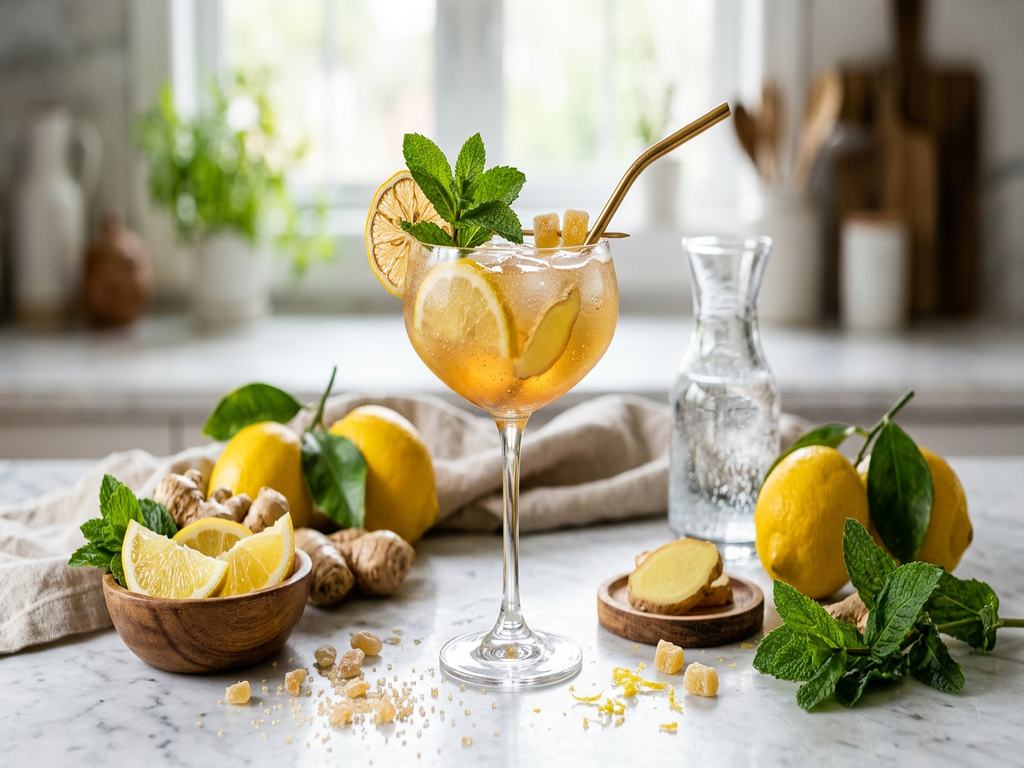 Halal Low Sugar Lemon Ginger Sparkling Mocktail Recipe