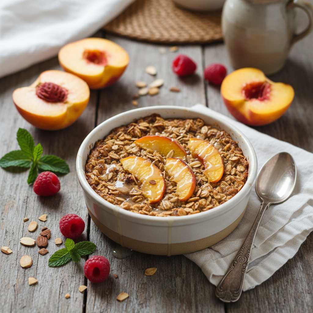 Halal Low Sugar Peach Cobbler Baked Oats Recipe