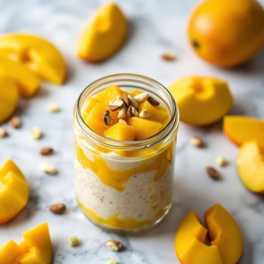 Halal Low Sugar Mango Lassi Overnight Oats Recipe