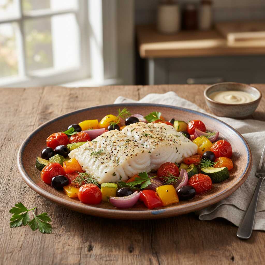 Halal Mediterranean Baked Cod with Vegetables