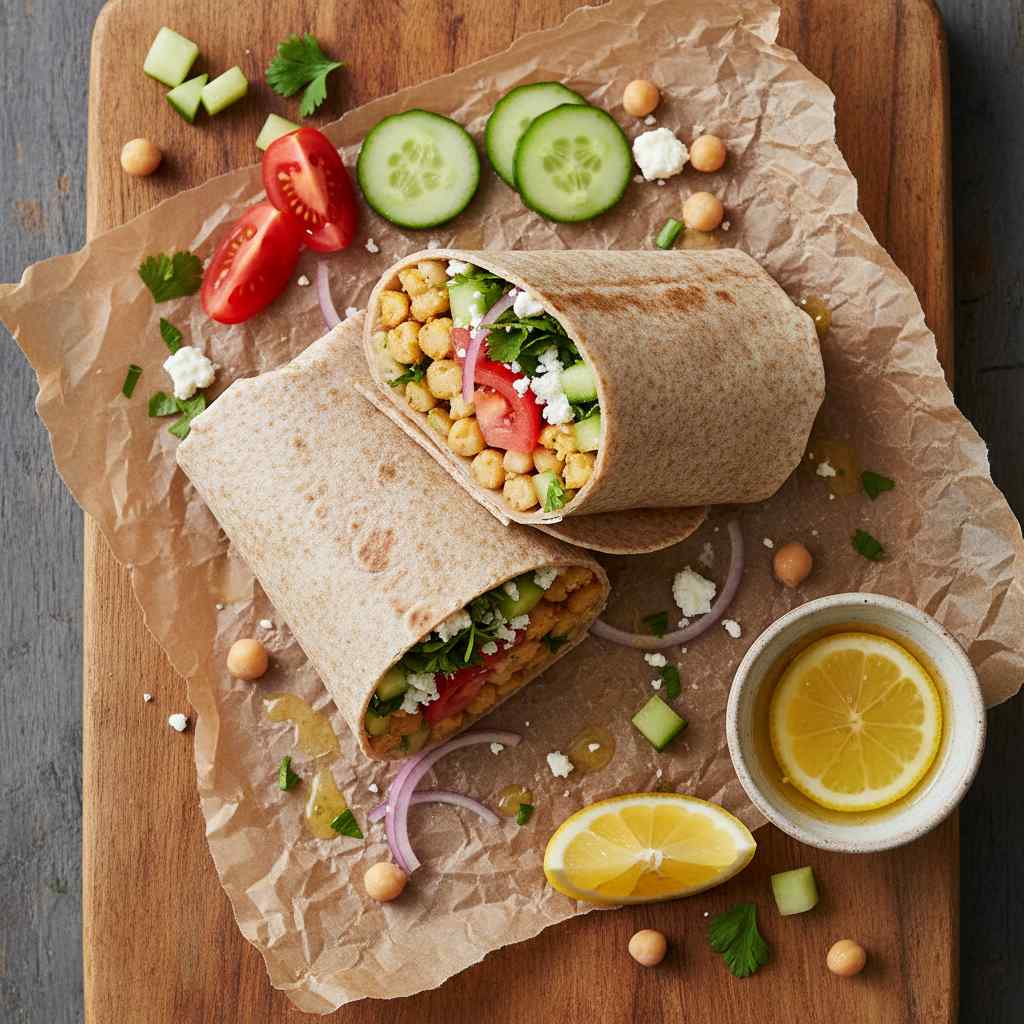 Halal Mediterranean Chickpea Salad Wrap (Healthy)