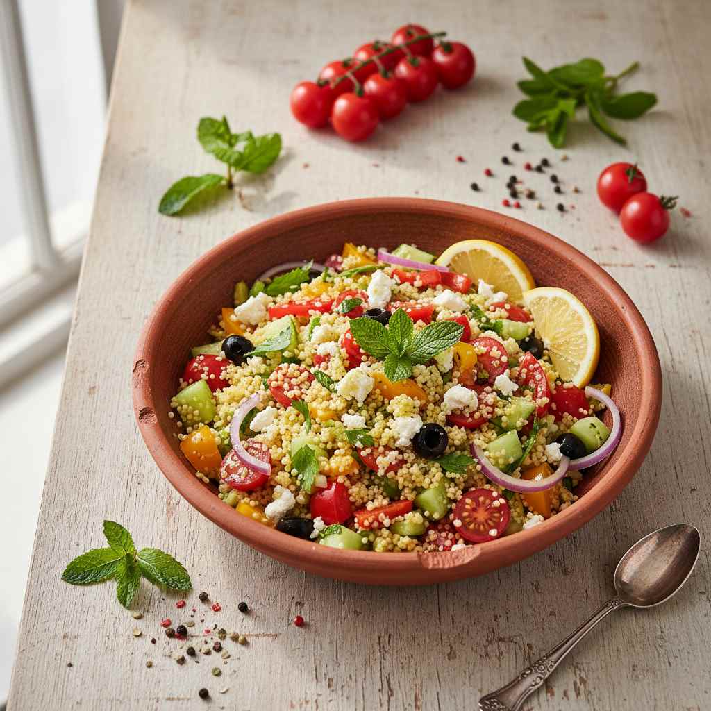 Halal Mediterranean Couscous Salad Recipe with Roasted Veggies