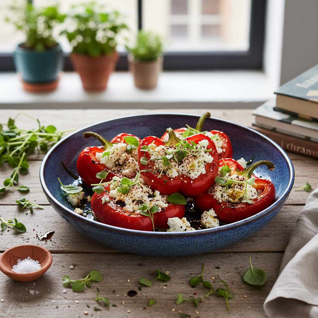 Halal Mediterranean Feta Stuffed Roasted Peppers Recipe