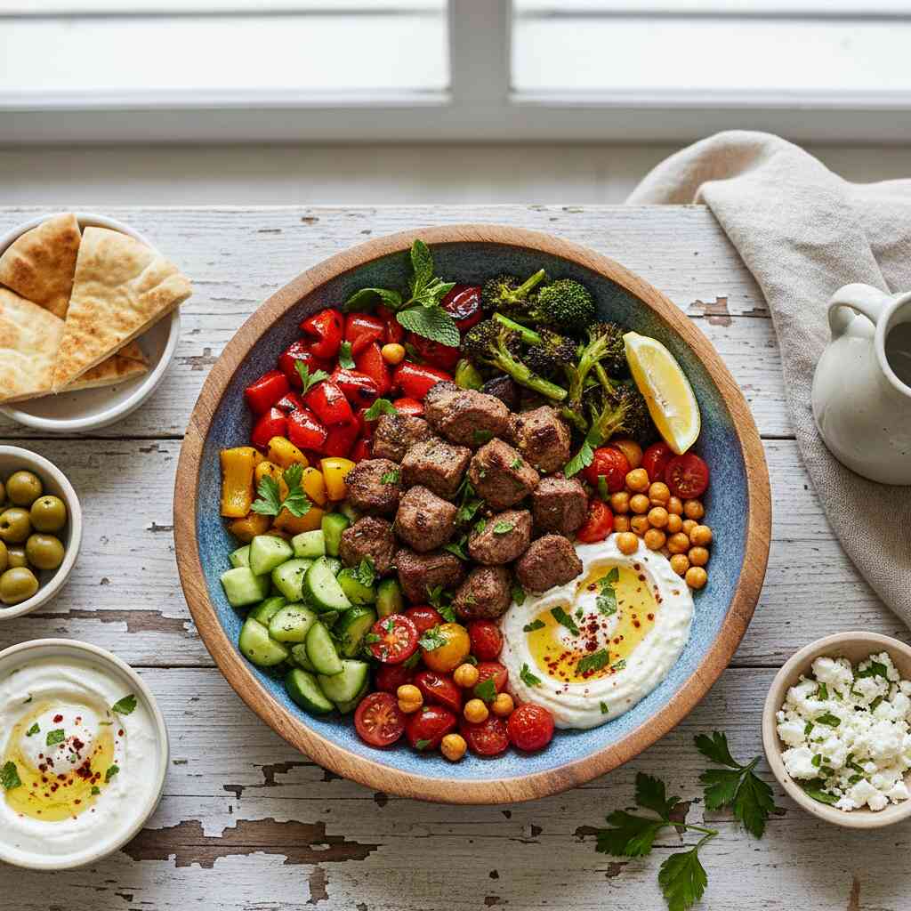 Halal Mediterranean Lamb Vegetable Bowl