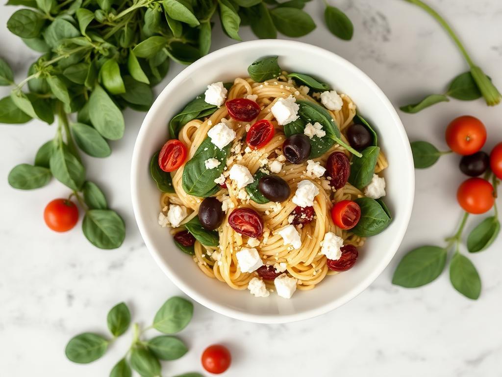 Halal Mediterranean Orzo Salad with Spinach
