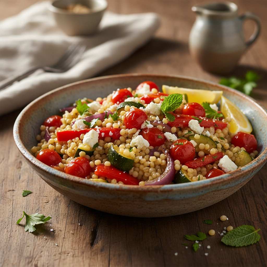 Halal Mediterranean Pearl Couscous with Roasted Vegetable Recipe