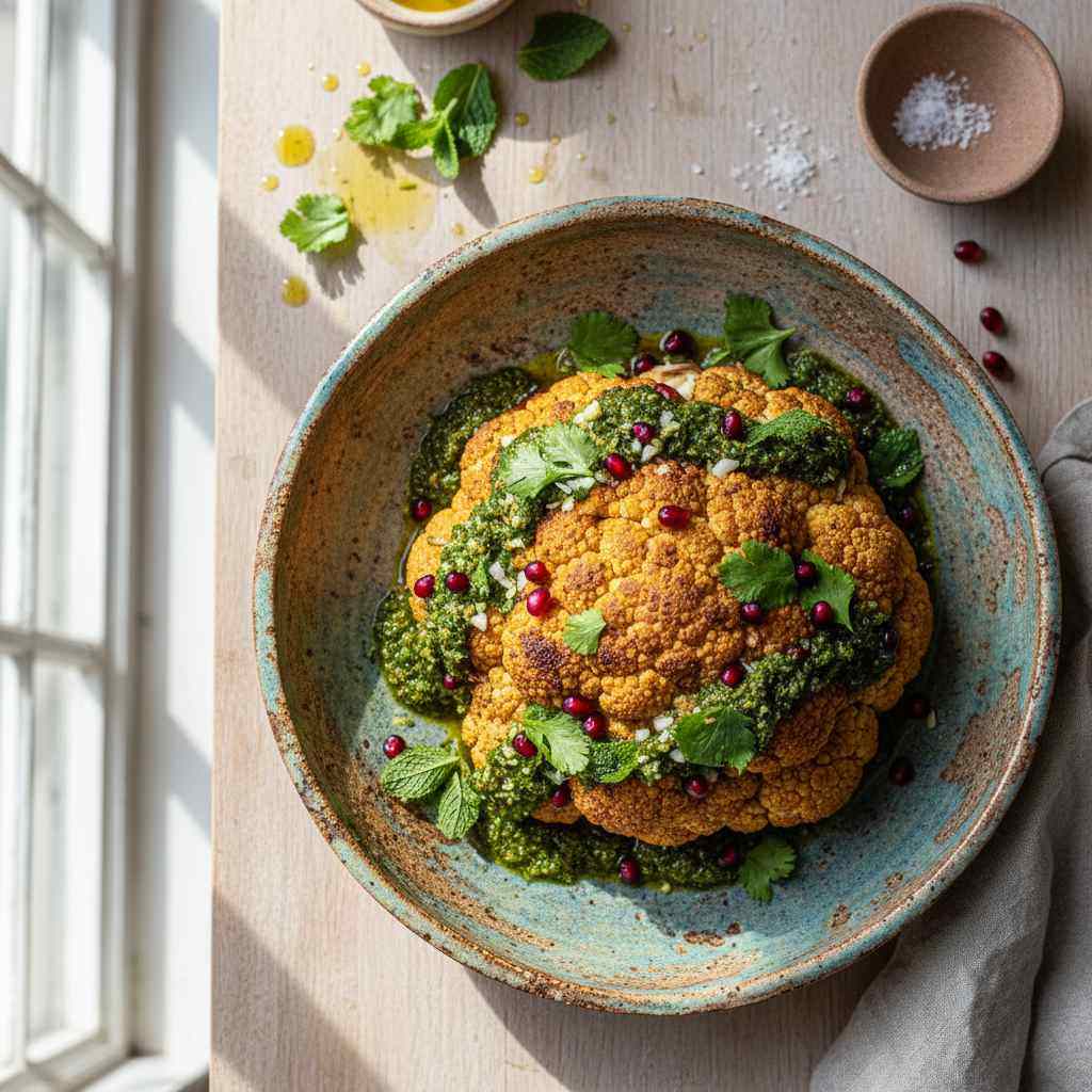 Halal Mediterranean Roasted Cauliflower with Chermoula Sauce Recipe