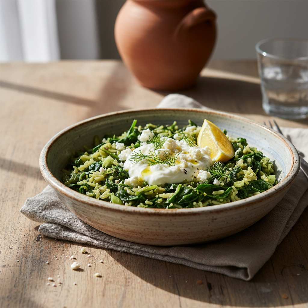 Halal Mediterranean Spanakorizo Spinach Rice Recipe Greek Style
